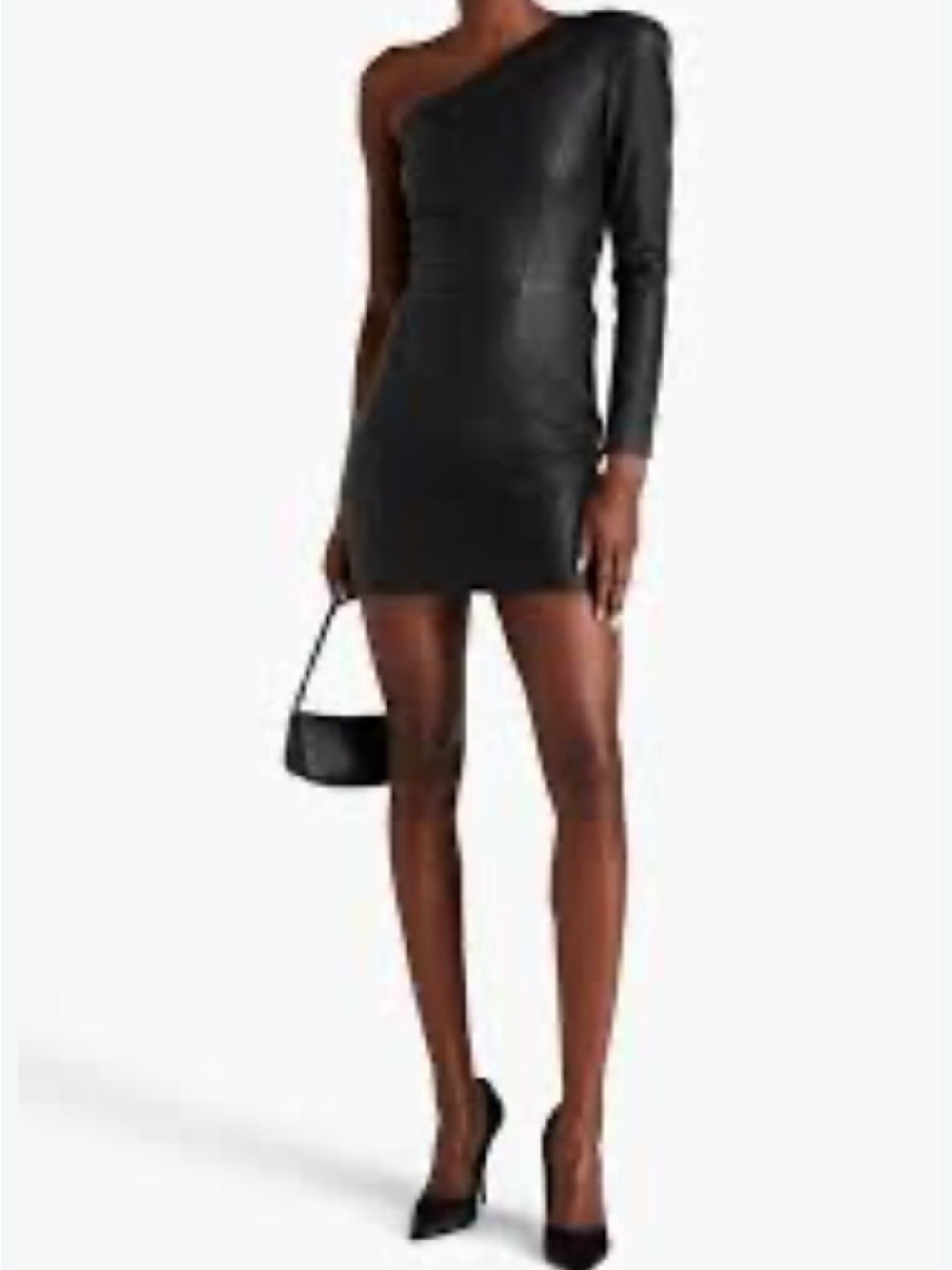 IRO Black One-Shoulder Leather Mini Dress